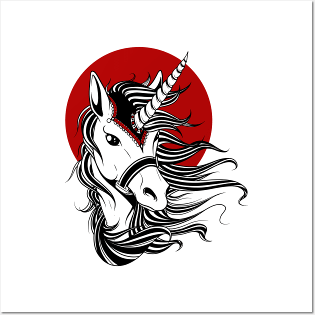 Unicorn - Black Red Wall Art by diardo